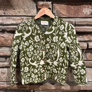 Vintage Catalina Jacquard Green and Ivory Knit Wool Cardigan